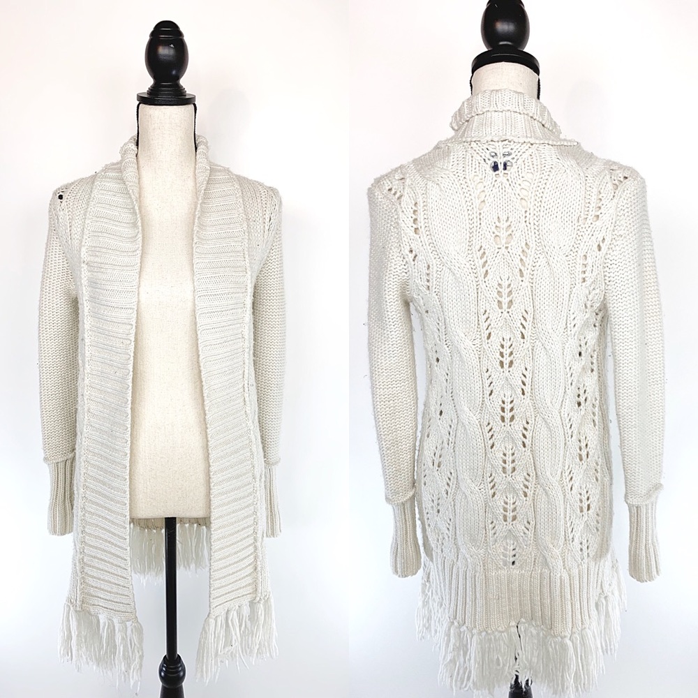 AMERICAN EAGLE Open Front Cardigan Boho Fringe - S